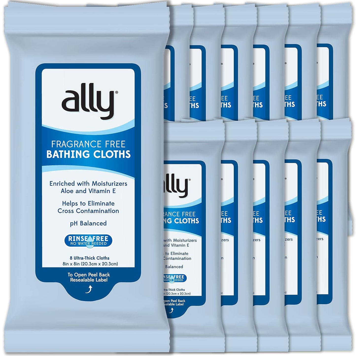 Ally Ultra-Thick Body Wipes with Aloe - No Rinse, Fragrance Free Bathing Wipes