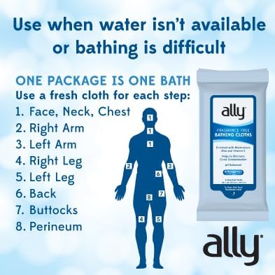 Ally Ultra-Thick Body Wipes with Aloe - No Rinse, Fragrance Free Bathing Wipes