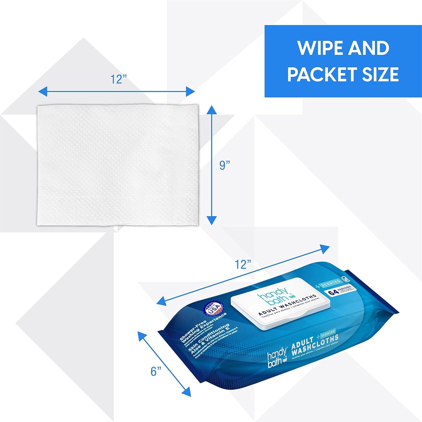 Handybath® Scented Adult Washcloth - 64 Wipes per Pouch