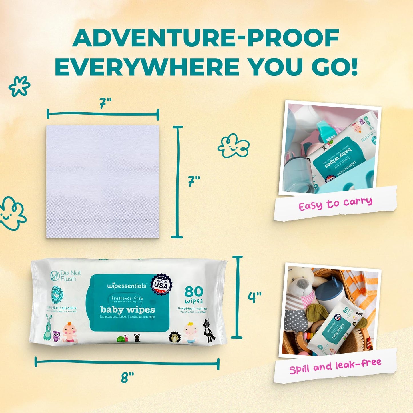 Wipessential™ Baby Wipes Unscented Soft Pack