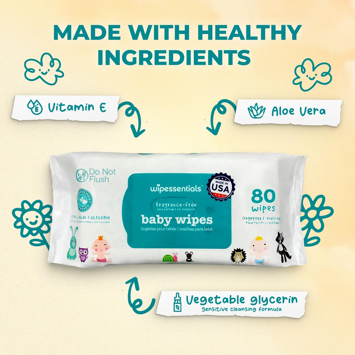Wipessential™ Baby Wipes Unscented Soft Pack