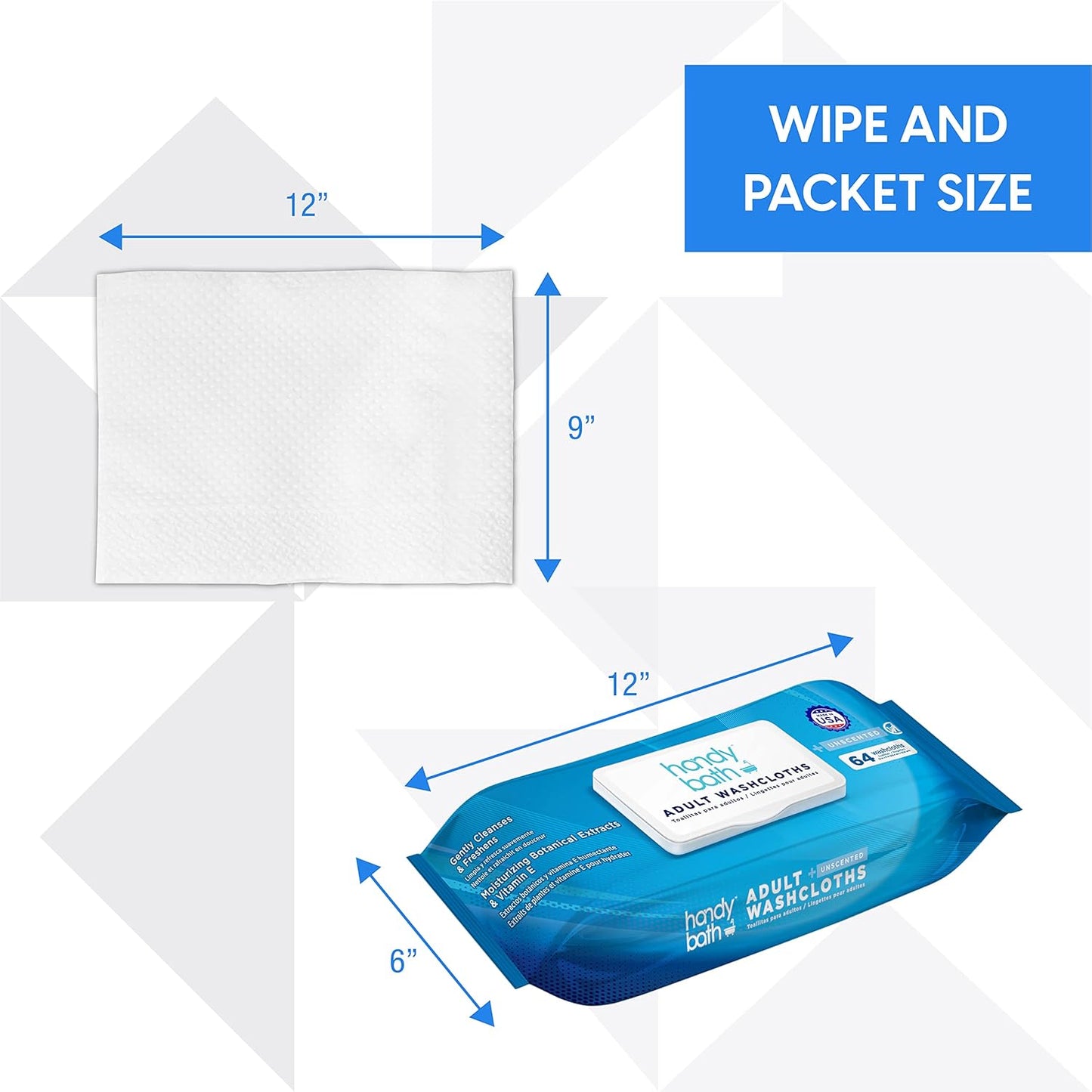 Handybath® Unscented Adult Washcloths - 64 Wipes per Pouch