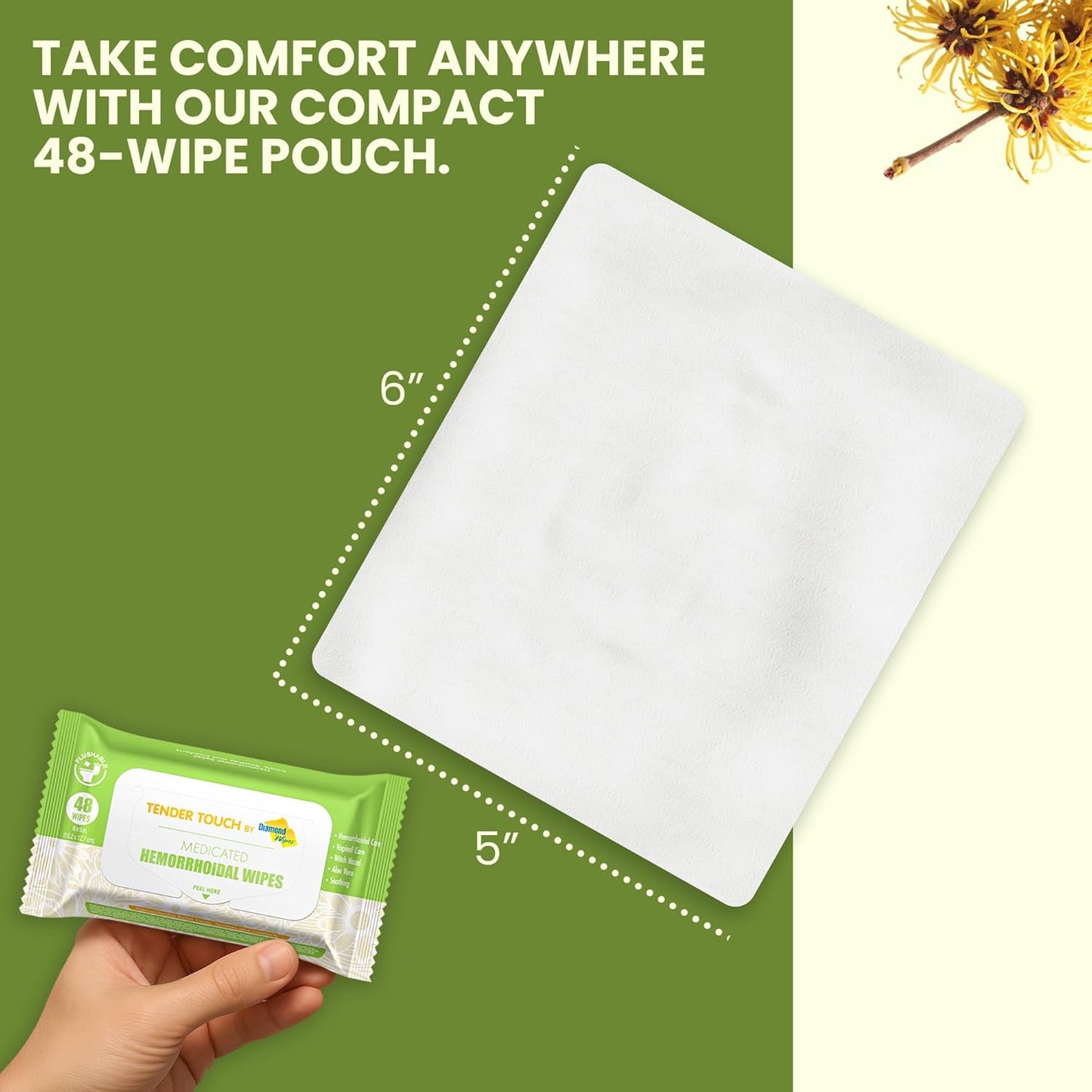 Tender Touch Hemorrhoid Wipes with Witch Hazel and Aloe, Flushable Medicated Wipes