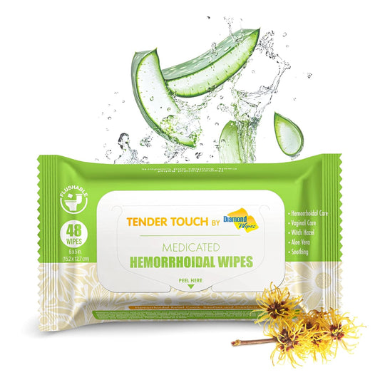 Tender Touch Hemorrhoid Wipes with Witch Hazel and Aloe, Flushable Medicated Wipes