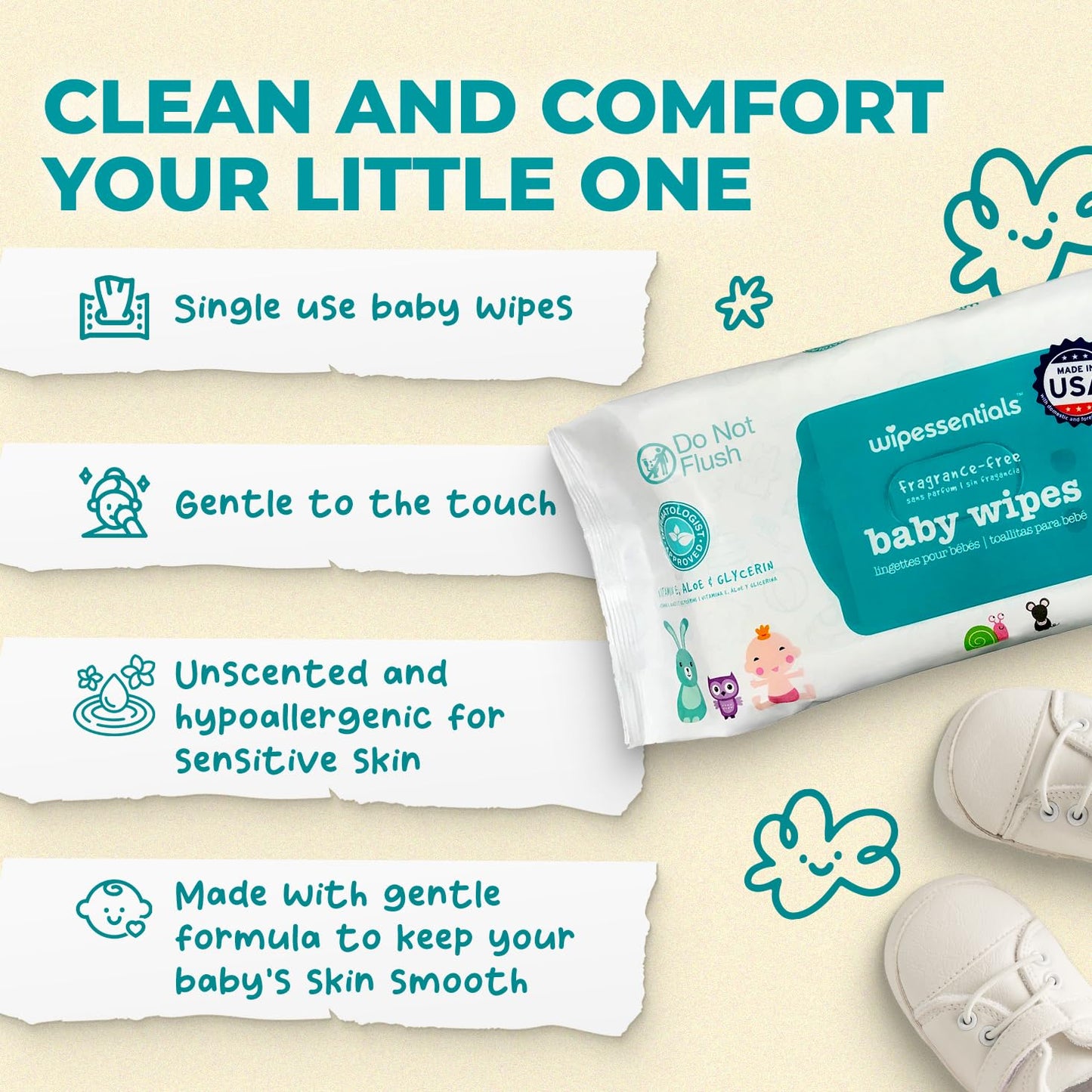 Wipessential™ Baby Wipes Unscented Soft Pack