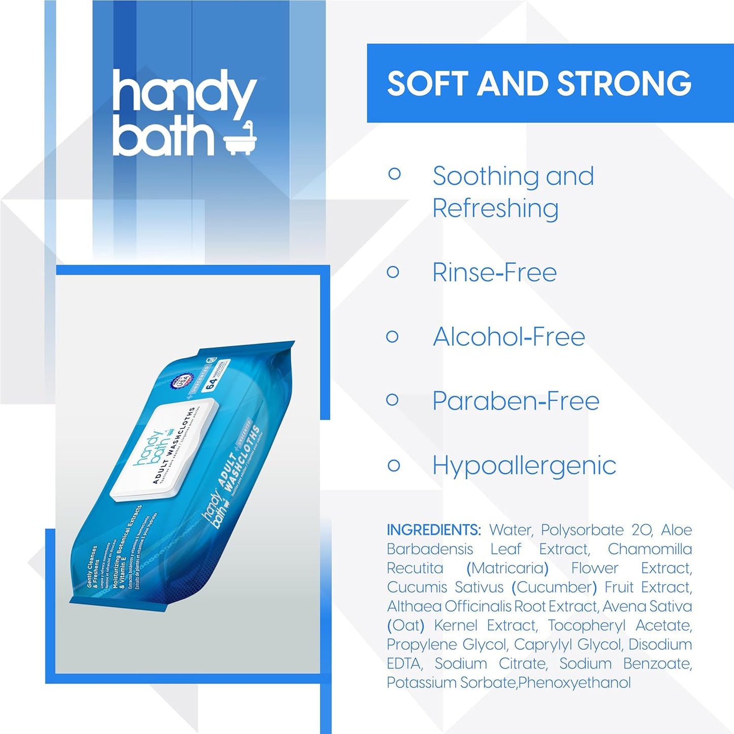 Handybath® Unscented Adult Washcloths - 64 Wipes per Pouch