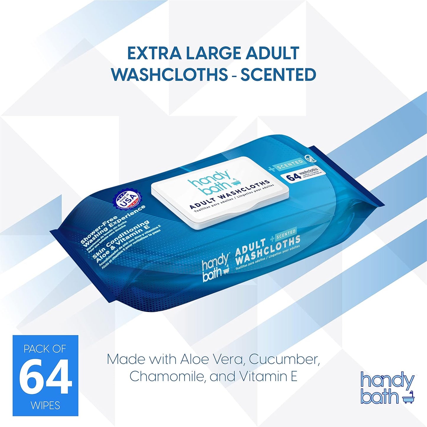 Handybath® Scented Adult Washcloth - 64 Wipes per Pouch