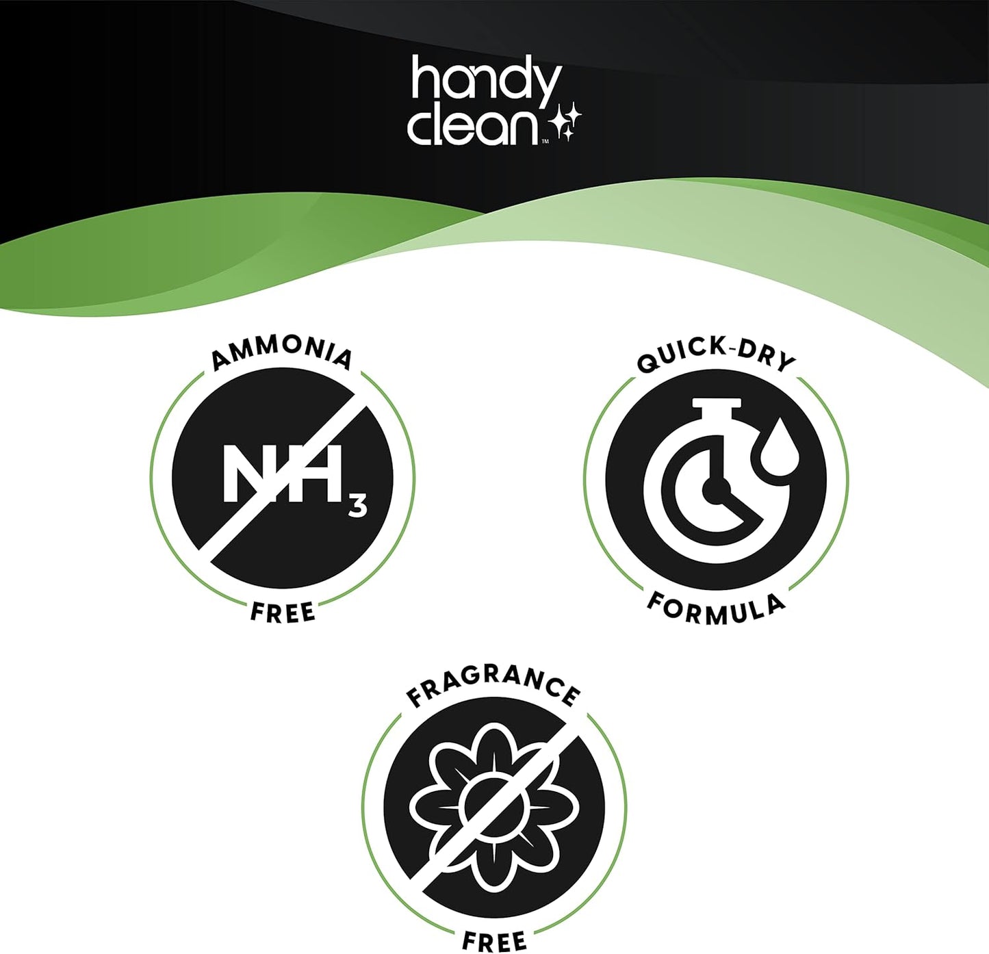 A box of Handy Clean Lens Cleaning Wipes with text highlighting features such as being TSA friendly and lifting away smears and smudges. The box is green with an image of a pair of glasses and a smartphone, indicating the use of the product.