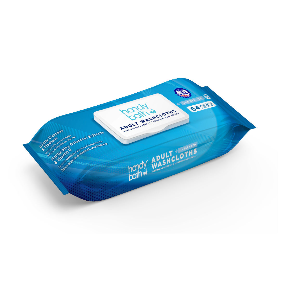 Handybath Unscented Adult Washcloths | No-Rinse | 64-Count | Home