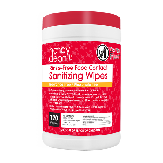Handyclean Rinse-Free Sanitizing Wipes - 120 Wipes per Canister