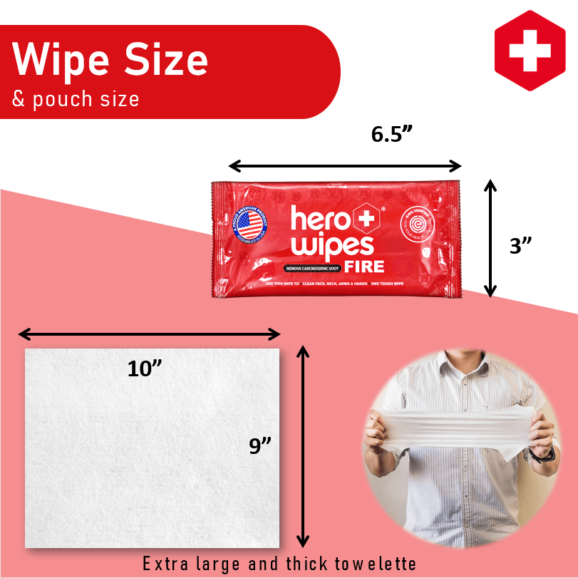 Hero Wipes individually sealed fire decontamination wipe — large format for post-fire scene skin decontamination 