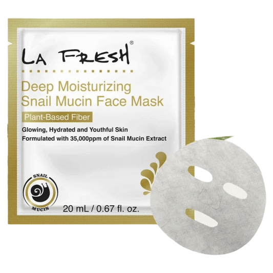 La Fresh Deep Moisturizing Snail Mucin Face Mask packaging with a sample mask on a white background