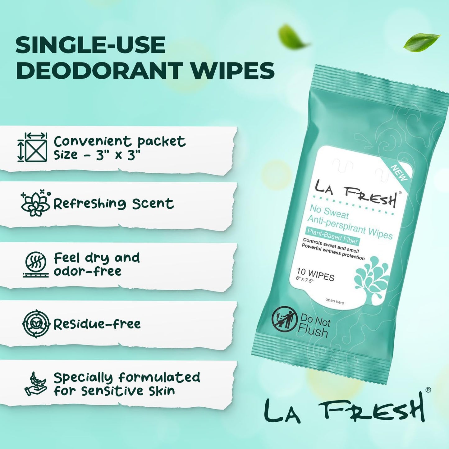 LA Fresh Antiperspirant Wipes 10-count Pouch - 3 PACK