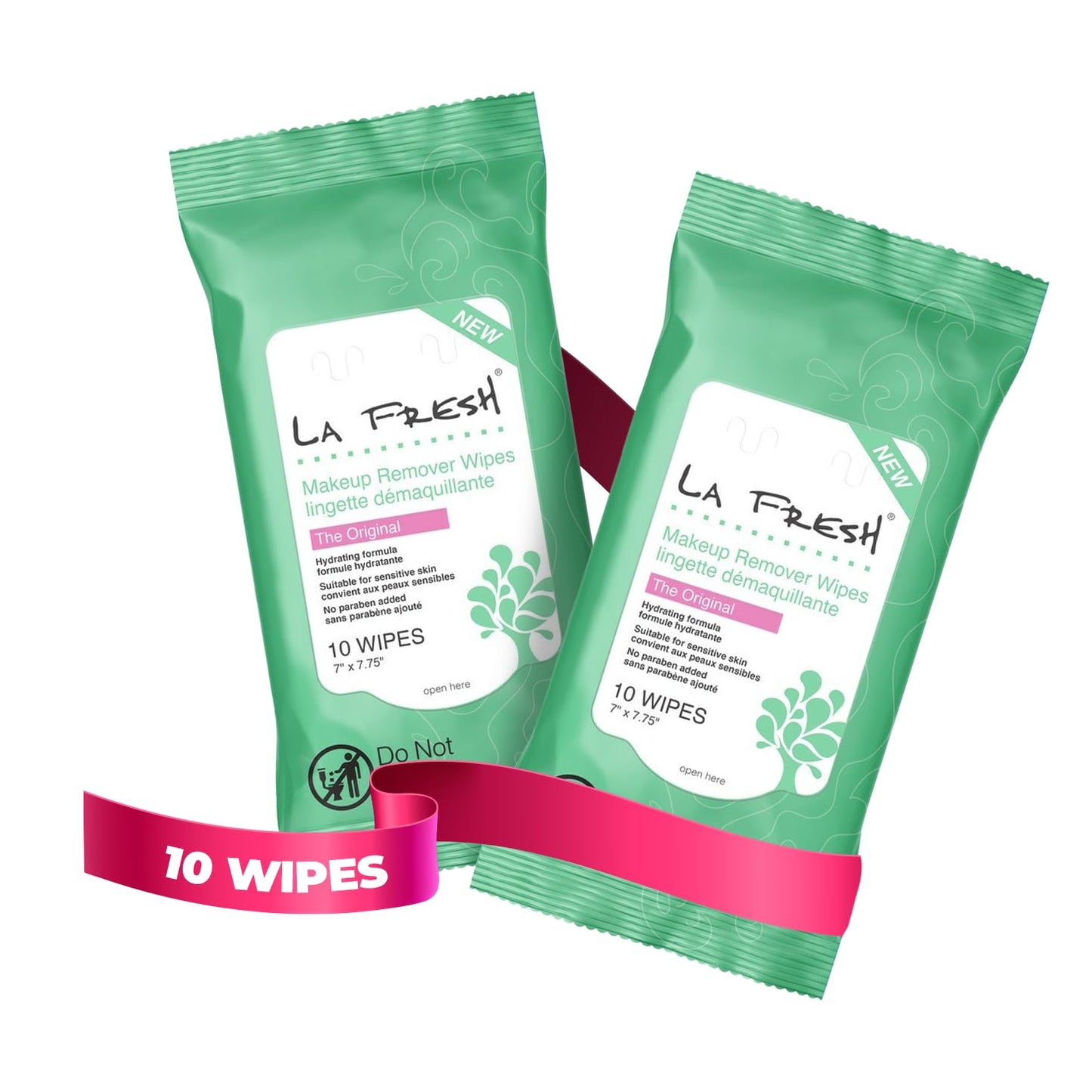 LA Fresh Makeup Remover Wipes 10-count Pouch - 3 PACK