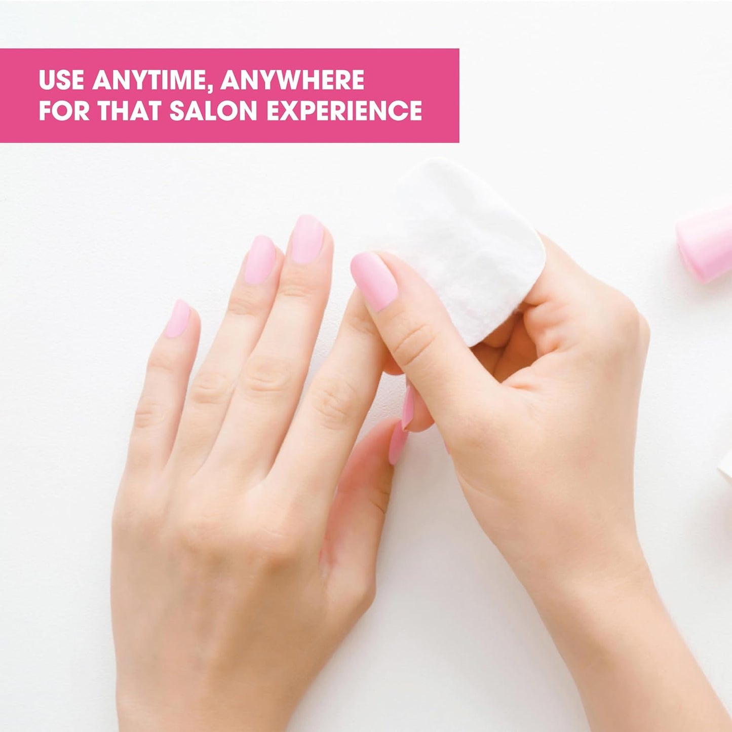 Packaging for Diamond Wipes Acetone Nail Polish Remover Pads, showing a box and individual pads with text highlighting features such as being lint-free and infused with aloe vera.
