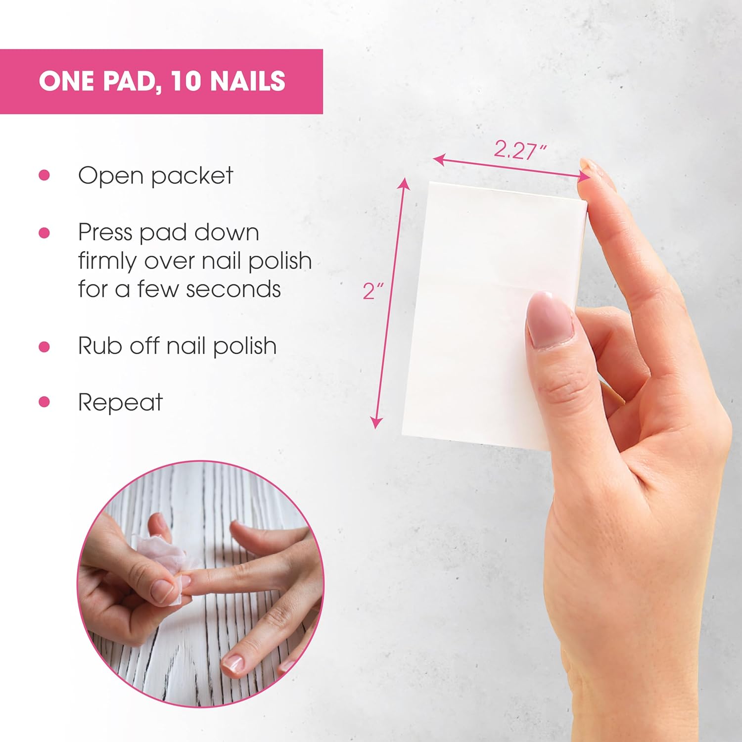 Packaging for Diamond Wipes Acetone Nail Polish Remover Pads, showing a box and individual pads with text highlighting features such as being lint-free and infused with aloe vera.