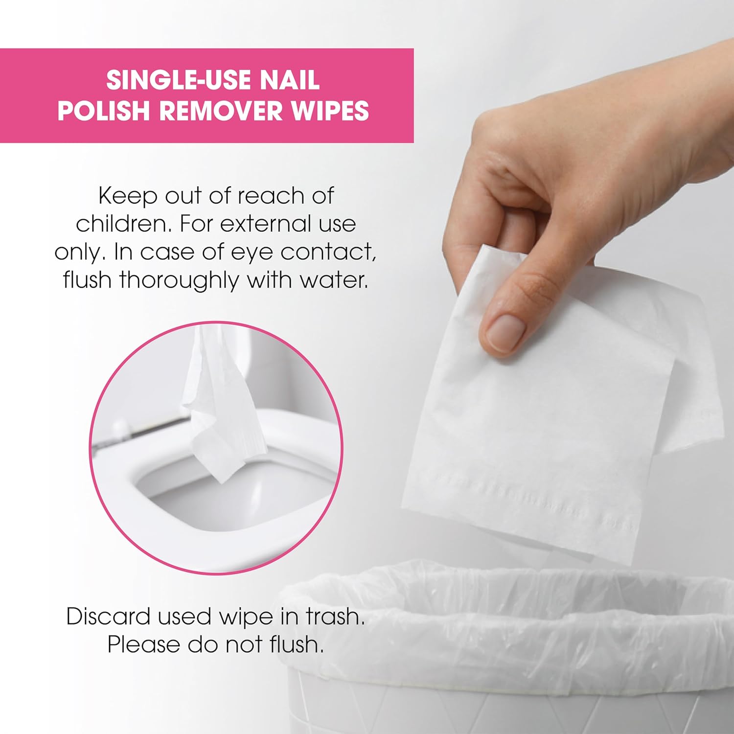 Packaging for Diamond Wipes Acetone Nail Polish Remover Pads, showing a box and individual pads with text highlighting features such as being lint-free and infused with aloe vera.