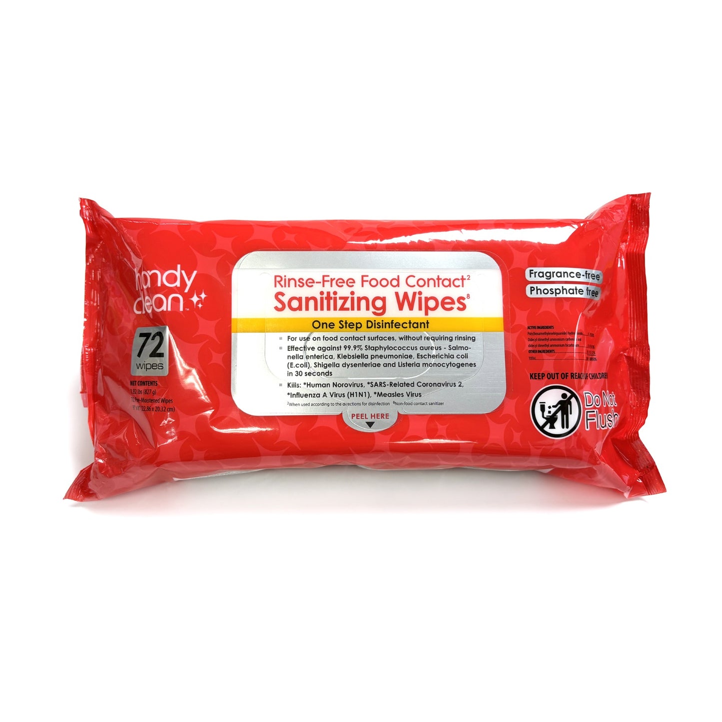 Handyclean™ Rinse-Free Sanitizing Wipes Resealable Soft Pack - Food Contact Surface Safe