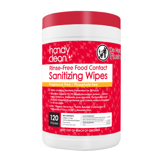 Handyclean Rinse-Free Sanitizing Wipes - 120 Wipes per Canister