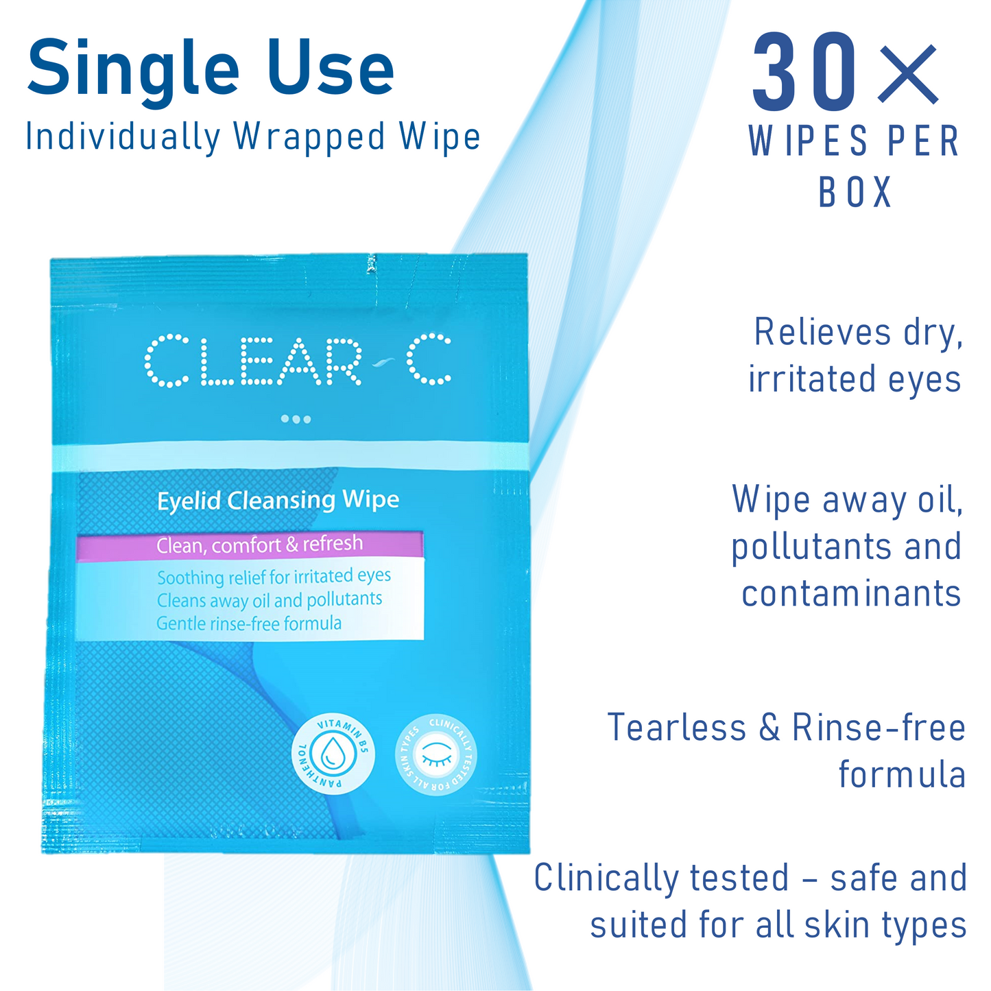 Clear C Premium No Rinse Non Irritating Eyelid Wipes