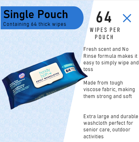 Handybath® Scented Adult Washcloth - 64 Wipes per Pouch