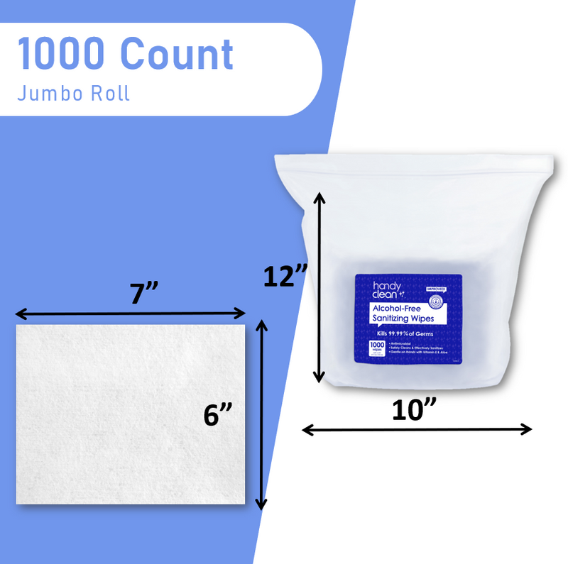 Products Handyclean™ Alcohol-Free Hand Sanitizing Wipes Jumbo Roll - 1000 Wipes Per Roll - 2 Rolls Per Case