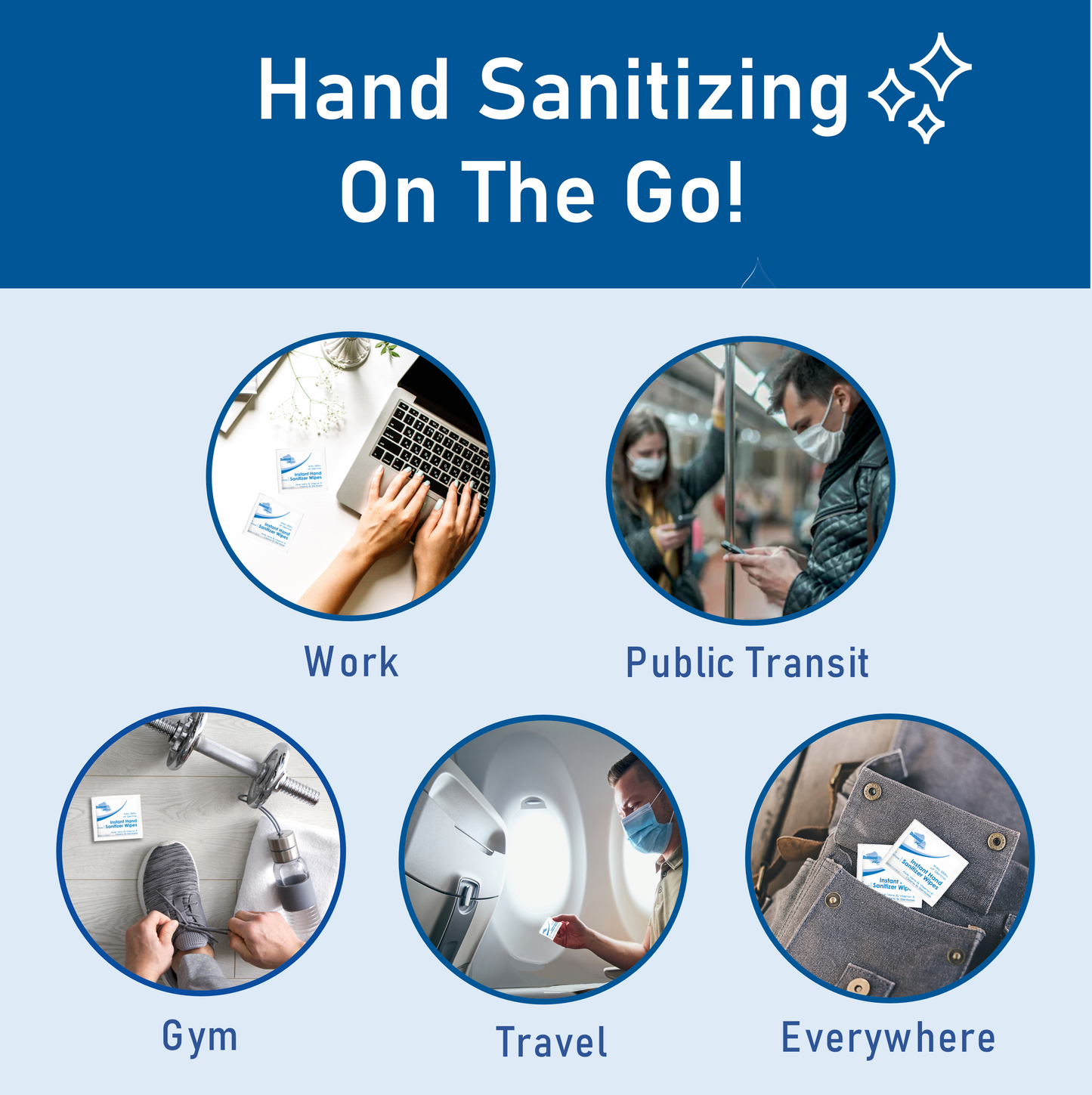 Instant Hand Sanitizer Alcohol  70% ethyl alcohol Wipes, 99.99% Effective Against Most Common Germs