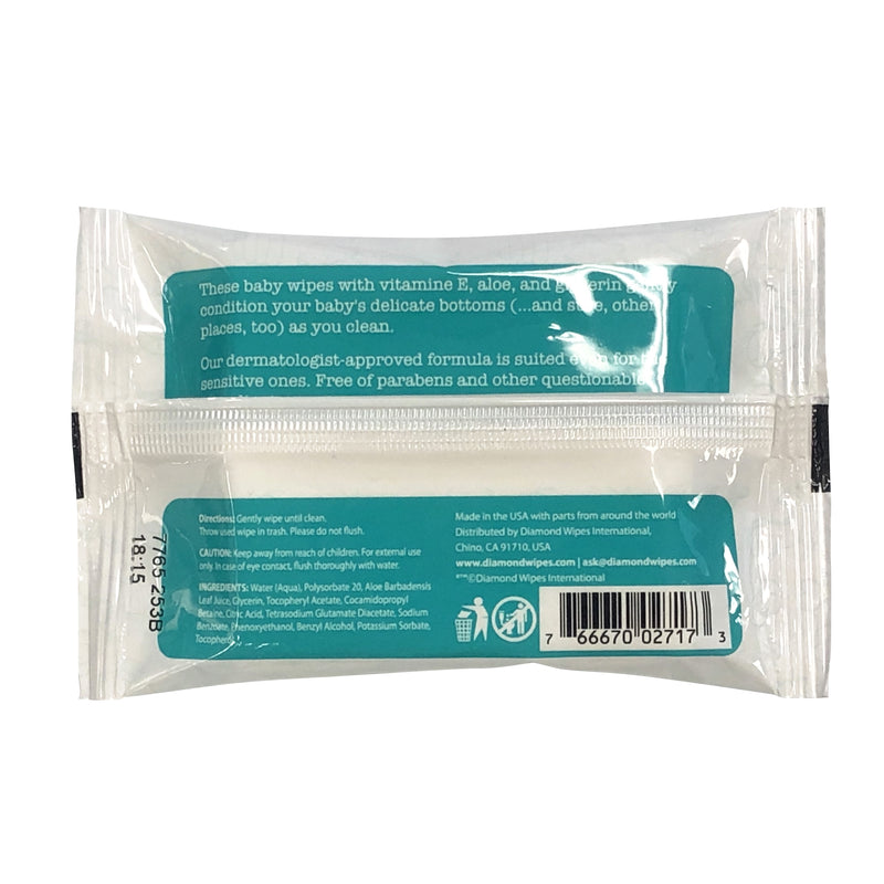 Unscented Baby Wet Wipes Travel Pack - 12 Wipes per Pouch - 36 Pouches per Case