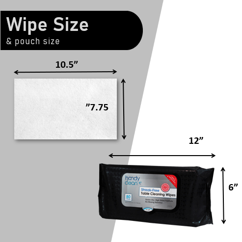 Handyclean table cleaning wipes pouch showing 80-count and resealable flip top — for restaurant table sanitation 